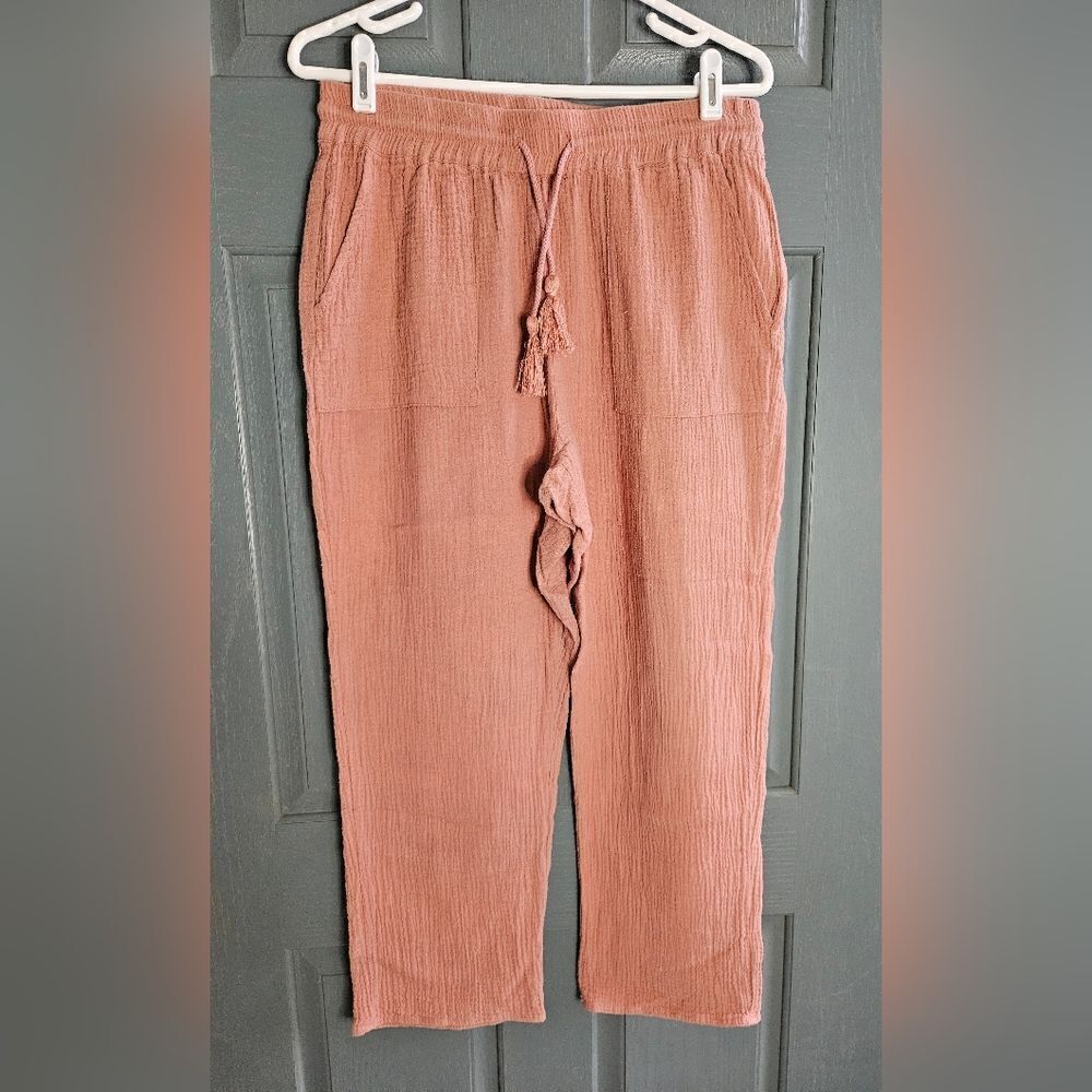 ATTU drawstring harem pants gauze, pink, women's size medium